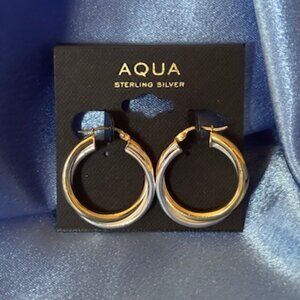 Hoop Earrings Two Tone Double Tube NWT